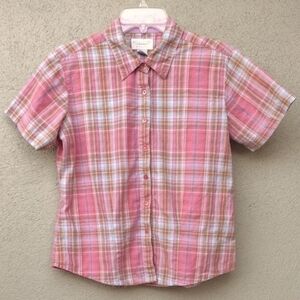 Wrangler Blues Pink Plaid Short Sleeve Shirt M